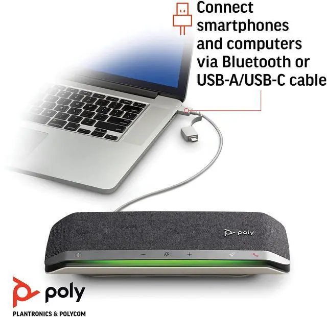 Alt view image 11 of 16 - Poly - Sync 40 Smart Speakerphone (Plantronics) - Flexible Work Spaces - Connect to PC/Mac via Combined USB-A/USB-C Cable and Smartphones via Bluetooth - Works with Teams, Zoom & more,Black
