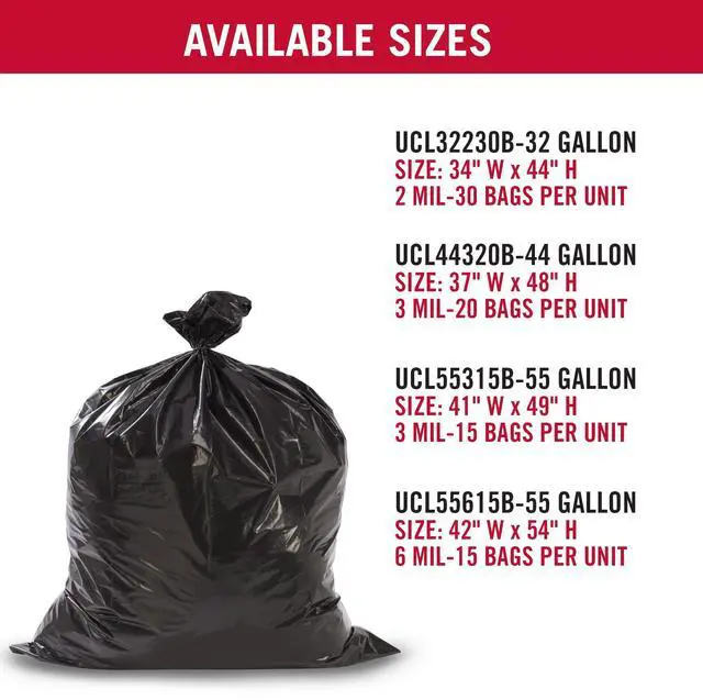 Alt view image 7 of 7 - Suncast Commercial Extra Tall Precise Fit Contractor Trash Bags, 55 Gallon Capacity, 3 Mil Heavy-Duty Thickness, Compatible with Suncast 55 Gallon Trash Cans (Box of 15), Made in The USA