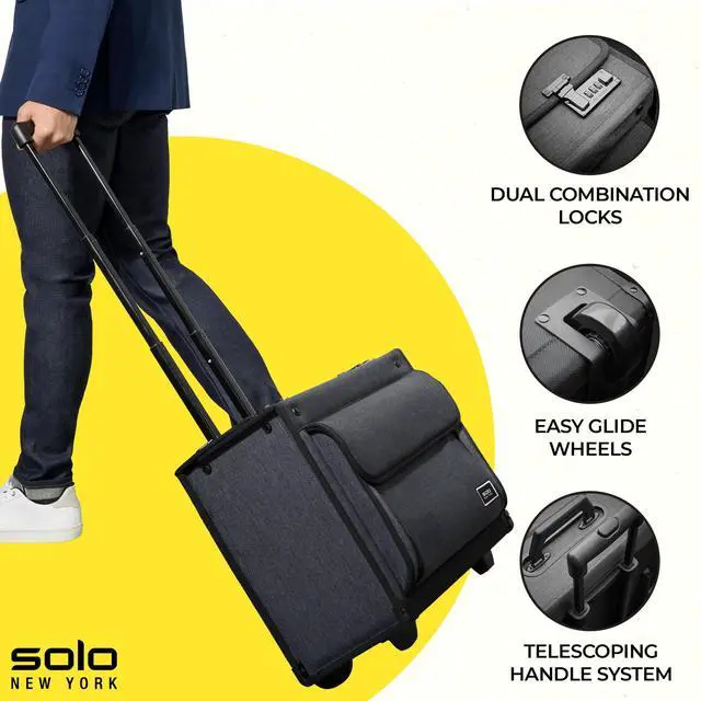 Alt view image 2 of 6 - Solo New York Rolling Catalog Case with Wheels - Roller Laptop Bag, Wheeled Briefcase for Women & Men, Carry On Size for Travel, Litigation Bag for Lawyers, Fits 17.3" Computer- Classic, Recycled Gray