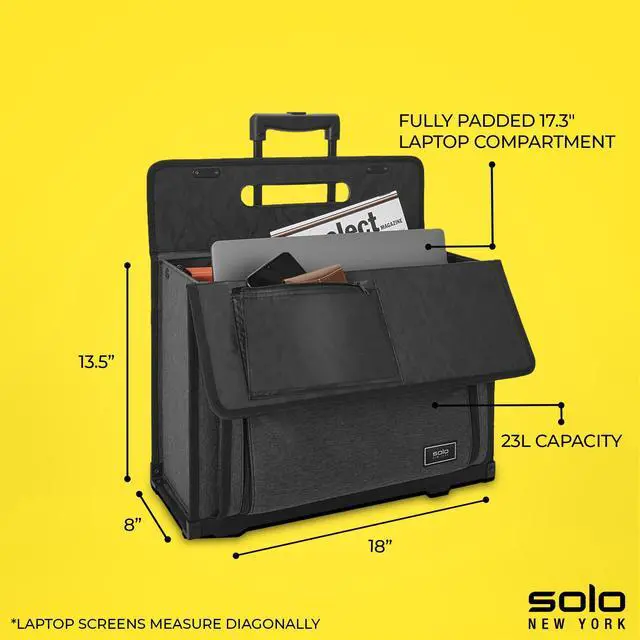 Alt view image 3 of 6 - Solo New York Rolling Catalog Case with Wheels - Roller Laptop Bag, Wheeled Briefcase for Women & Men, Carry On Size for Travel, Litigation Bag for Lawyers, Fits 17.3" Computer- Classic, Recycled Gray