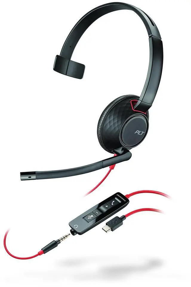 Alt view image 8 of 10 - Poly Blackwire 5210 Headset - Mono - USB Type C, USB, Mini-phone (3.5mm) - Wired - 20 Hz - 20 kHz - On-ear - Monaural - Supra-aural - Noise Cancelling Microphone