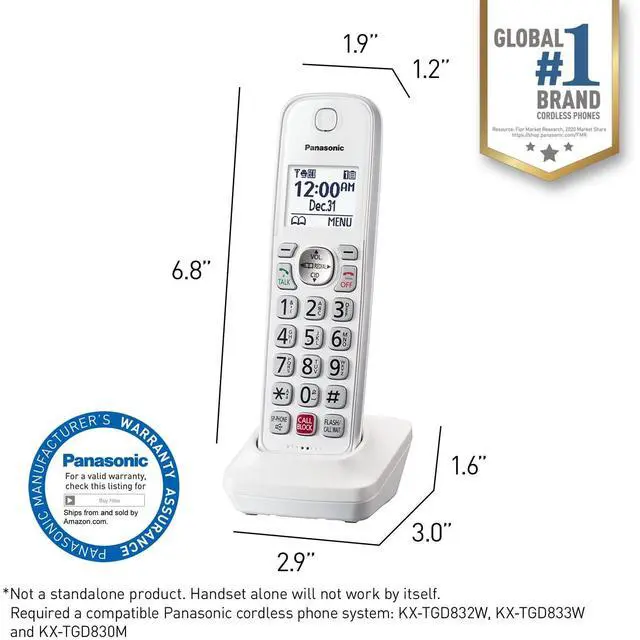 Alt view image 2 of 2 - Panasonic Cordless Phone Handset Accessory Compatible with KX-TGD83x Series Cordless Phone Systems - KX-TGDA83W (White)