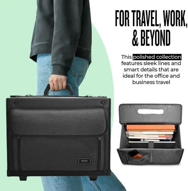 Alt view image 4 of 6 - Solo New York Rolling Catalog Case with Wheels - Roller Laptop Bag, Wheeled Briefcase for Women & Men, Carry On Size for Travel, Litigation Bag for Lawyers, Fits 17.3" Computer- Classic, Recycled Gray