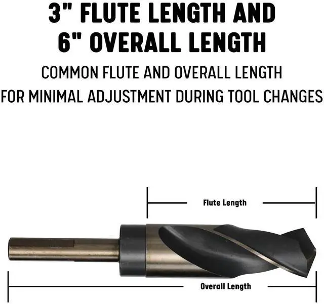 Alt view image 7 of 9 - DRILL AMERICA KFD3F1-1/8 1-1/8" HSS Black & Gold Drill Bit with Reduced 1/2"