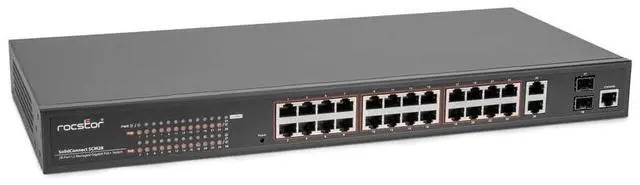 Alt view image 10 of 10 - Rocstor SolidConnect SCM28 24-Port PoE+ Gigabit L2 Managed Ethernet Switch -  360W Power Budget - 30W Per Port - 2 Layer Supported - Desktop/Rackmount, Metal Enclosure - IEEE 802.3af/at Y10S011-B1
