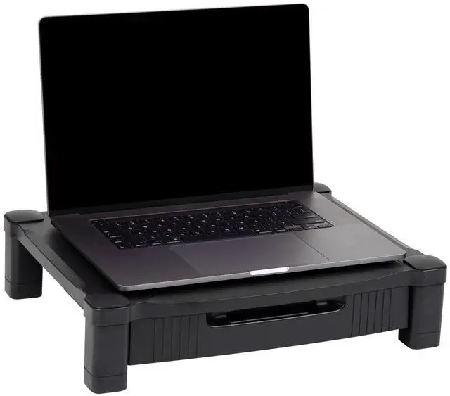 Alt view image 4 of 6 - Mind Reader Monitor Stand, Storage Drawer, Desktop Organizer, Laptop Riser, Office, 17.25"L x 13.25"W x 4"H, Black