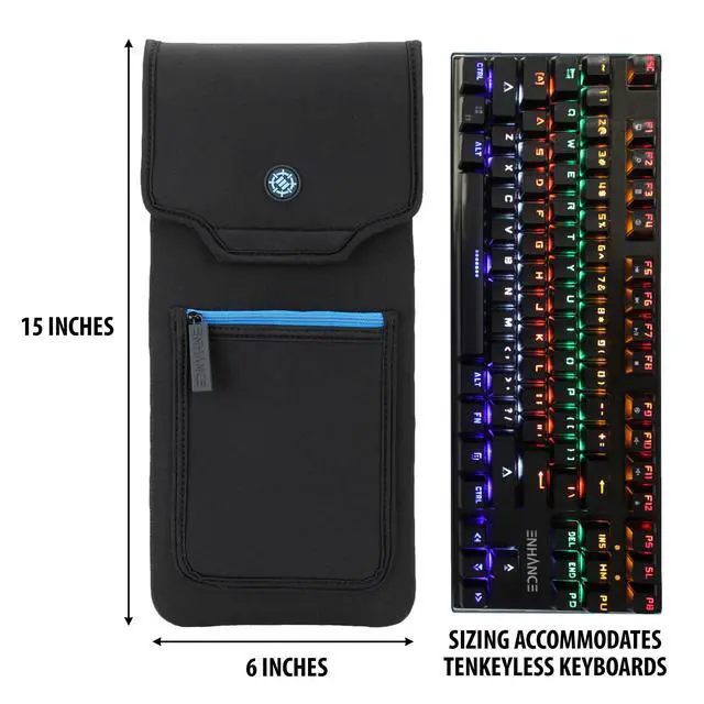 Alt view image 2 of 7 - Keyboard Sleeve Travel Case for TKL Tenkeyless Compact Tournament eSports Gaming Keyboards (up to 15 Inches) - Rugged Neoprene Construction , Zipper Mouse Storage and Cable Storage Pouch