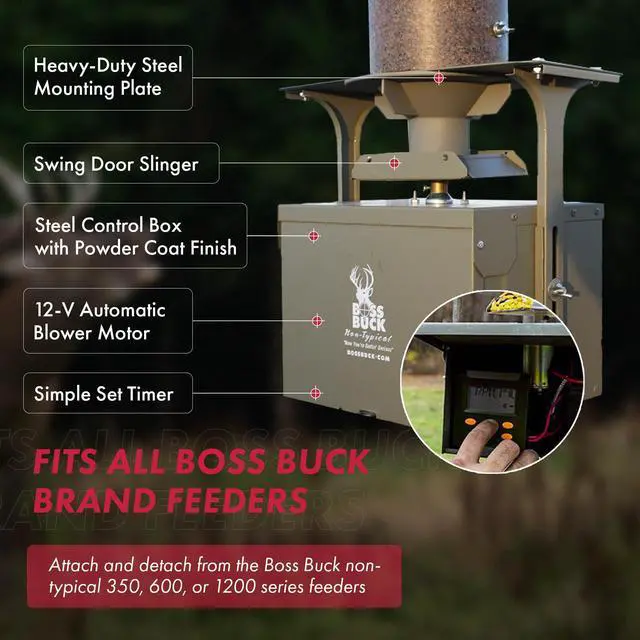 Alt view image 17 of 20 - Boss Buck BB-1.5BB 12V High Torque Motor Hunting Game Feeder Kit w/ Timer Holder