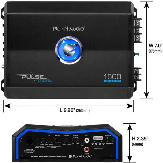 Alt view image 14 of 15 - Planet Audio Pulse 1500W Monoblock Class AB MOSFET Amplifier w/ Remote PL1500.1M