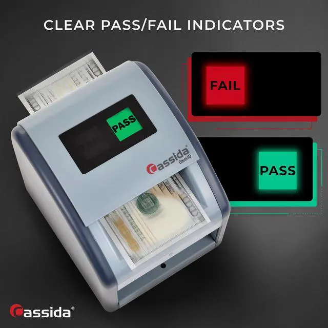 Alt view image 6 of 7 - Cassida Omni-ID 2-in-1 Currency Counterfeit Detector with UV Identification Verification Lights Bill Checker with Infrared, Magnetic and Ultraviolet Sensors - Easy to Read PASS/FAIL Display