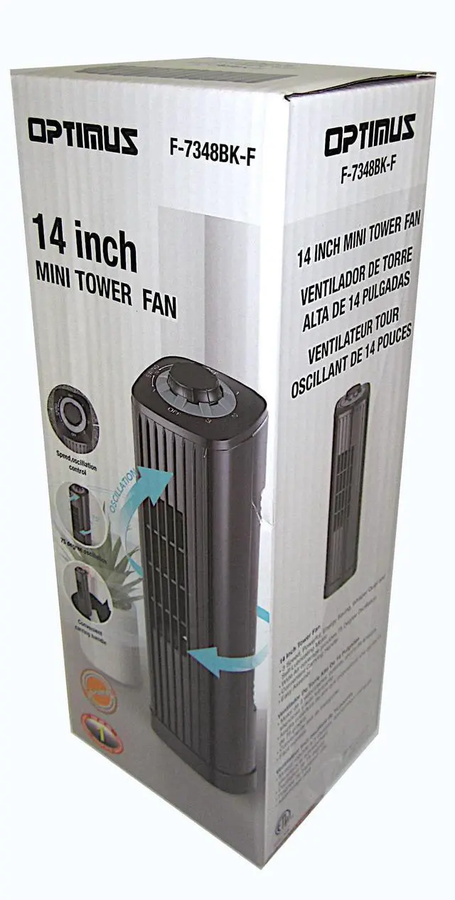 Alt view image 15 of 15 - Optimus F-7348BK 14 Inch Portable Ultra-Slim Desktop Tower Fan in Black