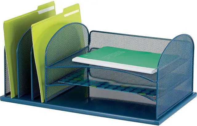 Alt view image 2 of 4 - Safco Products Onyx Mesh 3 Sorter/3 Tray Desktop Organizer 3254BU, Blue Powder Coat Finish, Durable Steel Mesh Construction