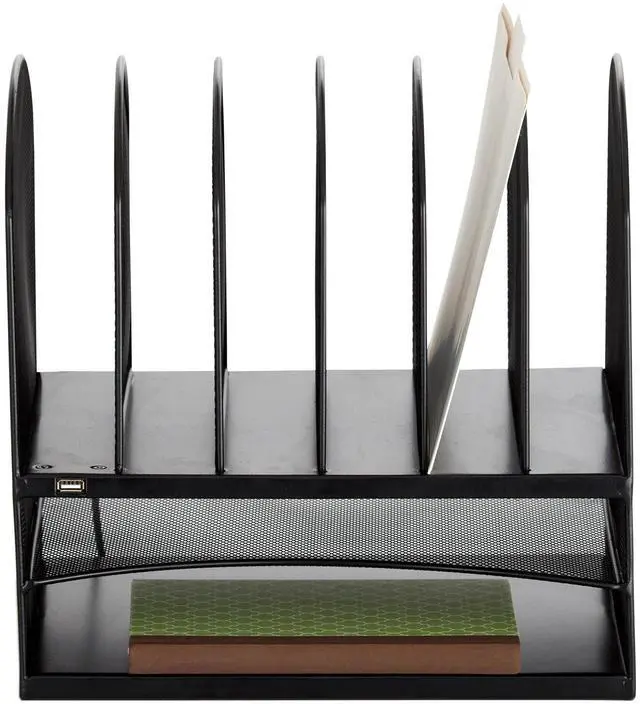 Alt view image 2 of 3 - Safco Products 3233BL Onyx Mesh Powered Charging Station Desktop Organizer with 6 Vertical/2 Horizontal Sections and USB port, Black