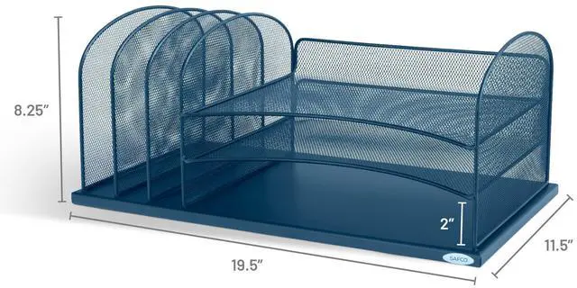 Alt view image 4 of 4 - Safco Products Onyx Mesh 3 Sorter/3 Tray Desktop Organizer 3254BU, Blue Powder Coat Finish, Durable Steel Mesh Construction