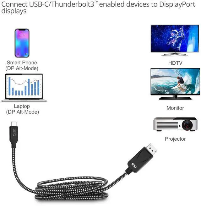 Alt view image 15 of 16 - SIIG CB-TC0A12-S1 USB Type-C to DisplayPort Cable 2M