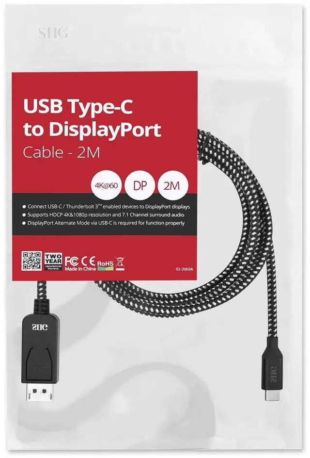 Alt view image 16 of 16 - SIIG CB-TC0A12-S1 USB Type-C to DisplayPort Cable 2M