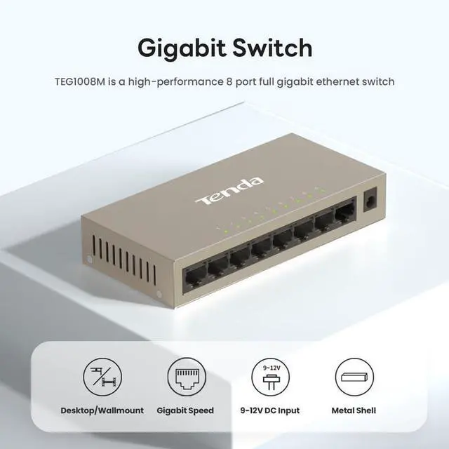 Alt view image 11 of 15 - tenda teg1008m, 8-port gigabit ethernet switch, home& enterprises network switch, plug-and-play, fanless ethernet splitter (mini size)