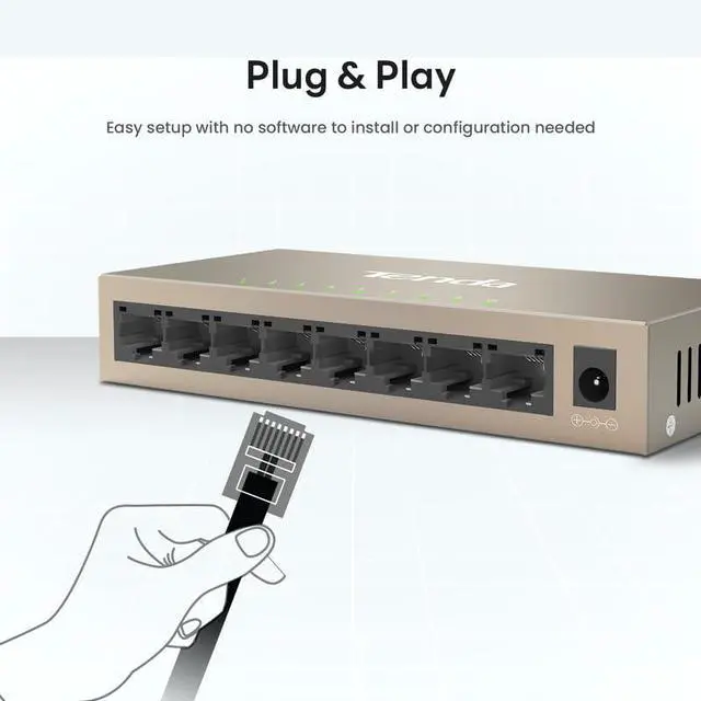 Alt view image 12 of 15 - tenda teg1008m, 8-port gigabit ethernet switch, home& enterprises network switch, plug-and-play, fanless ethernet splitter (mini size)