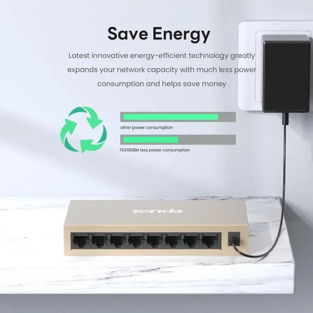 Alt view image 14 of 15 - tenda teg1008m, 8-port gigabit ethernet switch, home& enterprises network switch, plug-and-play, fanless ethernet splitter (mini size)