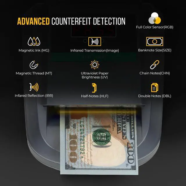 Alt view image 3 of 7 - Kolibri KCD-1000 4-Way Orientation Portable Fake Currency Reader and Counterfeit Bill Detector with UM, Magnetic, Infrared Counterfeit Money Detector, Easy Pass/Fail Indicator (KCD-1000)