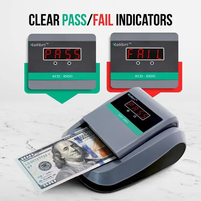 Alt view image 4 of 7 - Kolibri KCD-1000 4-Way Orientation Portable Fake Currency Reader and Counterfeit Bill Detector with UM, Magnetic, Infrared Counterfeit Money Detector, Easy Pass/Fail Indicator (KCD-1000)