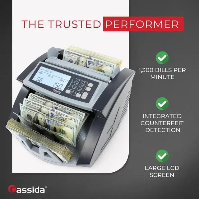 Alt view image 13 of 18 - Cassida 5520UV/MG Cash Counter - 1,300 Bills/min - 9.7 x 11.5 x 7.5 - Gray