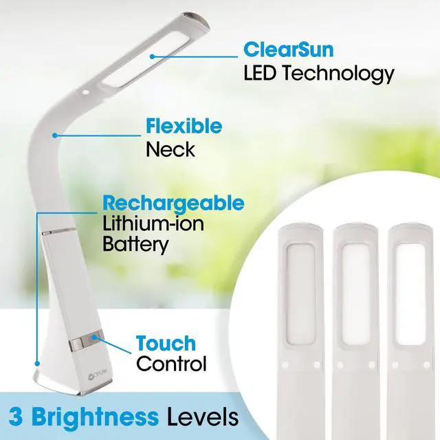 Alt view image 2 of 8 - OttLite Recharge LED Desk Lamp with ClearSun LED Technology - Portable, Dimmable & Flexible Gooseneck - Travel-Friendly Task Lamp with Rechargeable Battery - for Home, Reading, Office & College Dorms