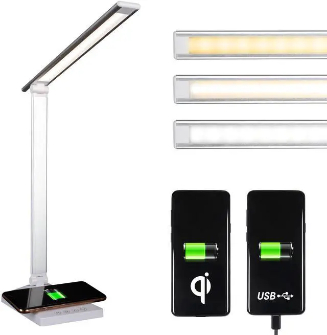 Alt view image 4 of 10 - OttLite CSDQA02W-SHPR Wellness Series Entice LED Desk Lamp with Wireless Charging - Silver Arm - 11" to 22" High - White