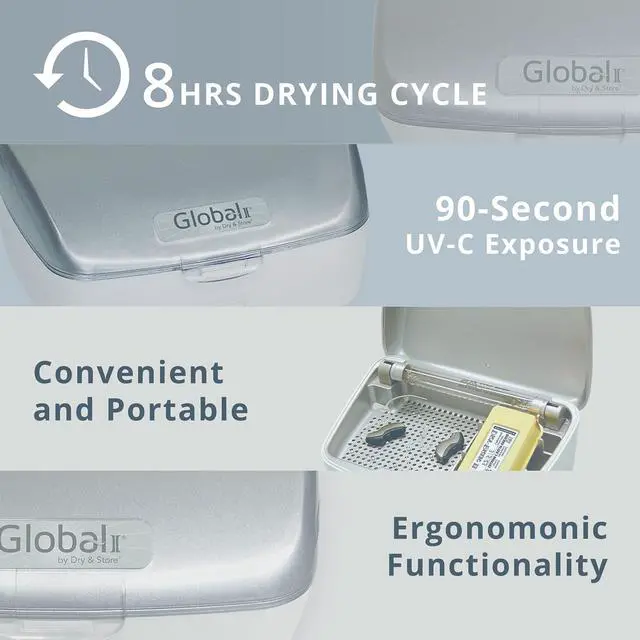 Alt view image 4 of 6 - Global II by Dry & Store | Electric Hearing Aid Dehumidifier with UV-C Lamp Sanitizer