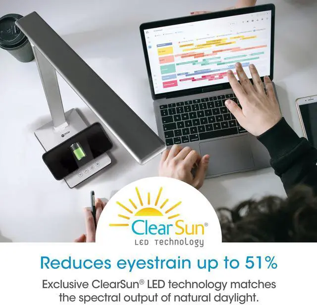 Alt view image 6 of 10 - OttLite CSDQA02W-SHPR Wellness Series Entice LED Desk Lamp with Wireless Charging - Silver Arm - 11" to 22" High - White