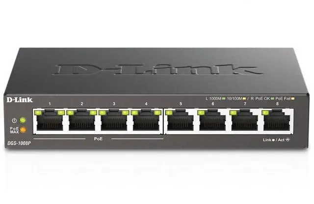 Alt view image 4 of 10 - D-Link DGS-1008P 8-Port Gigabit Unmanaged Desktop Switch w/ 4 PoE Ports