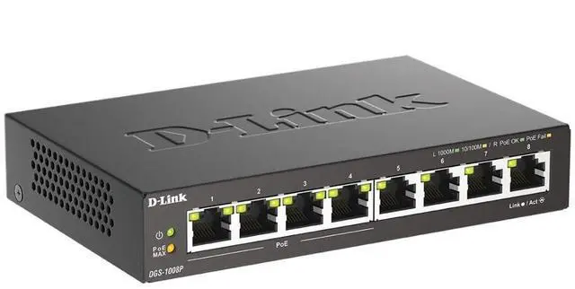Alt view image 8 of 10 - D-Link DGS-1008P 8-Port Gigabit Unmanaged Desktop Switch w/ 4 PoE Ports