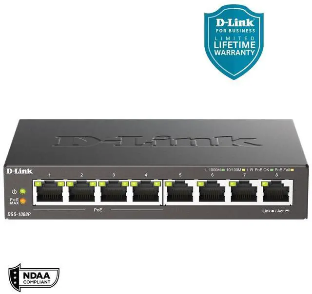 Alt view image 10 of 10 - D-Link DGS-1008P 8-Port Gigabit Unmanaged Desktop Switch w/ 4 PoE Ports
