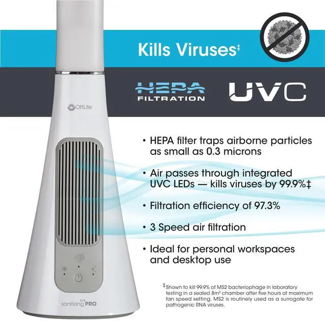 Alt view image 2 of 6 - OttLite® Wellness Series SanitizingPro LED Desk Lamp And UV Air Purifier, 25"H, White