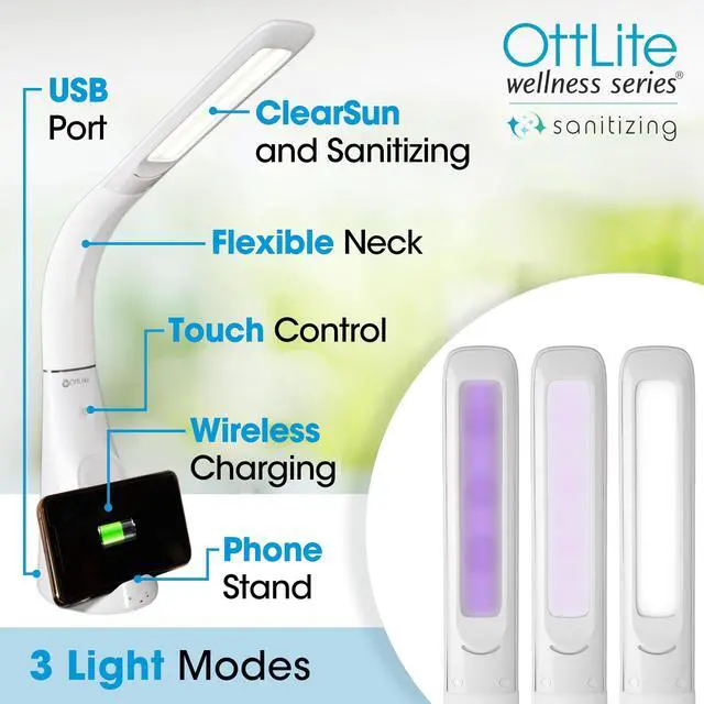 Alt view image 7 of 11 - OttLite Wellness Series® Sanitizing Purify LED Desk Lamp with Wireless Charging