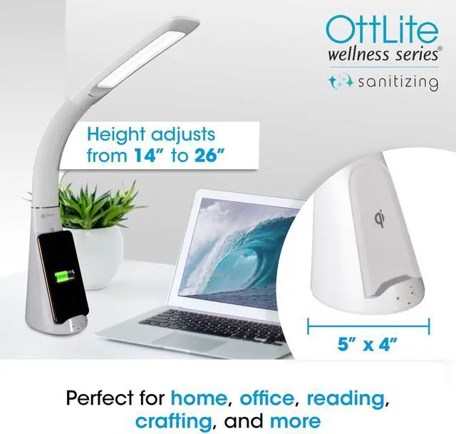 Alt view image 10 of 11 - OttLite Wellness Series® Sanitizing Purify LED Desk Lamp with Wireless Charging
