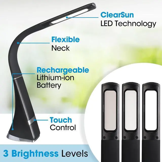 Alt view image 2 of 7 - OttLite Recharge LED Desk Lamp with ClearSun LED Technology - Portable, Dimmable & Flexible Gooseneck - Travel-Friendly Task Lamp with Rechargeable Battery - for Home, Reading, Office & College Dorms