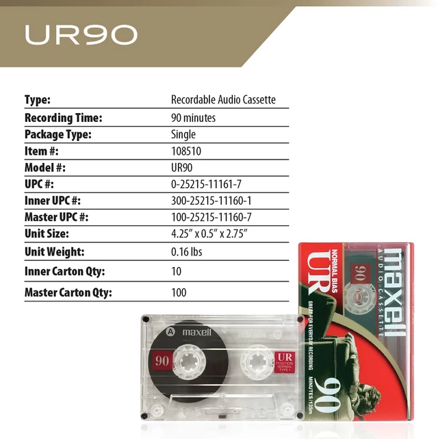 Alt view image 4 of 7 - UR 90 Normal Bias Blank Audio Recording Cassette Tape, Low Noise, 90 Minute Recording Time, 5 Pack