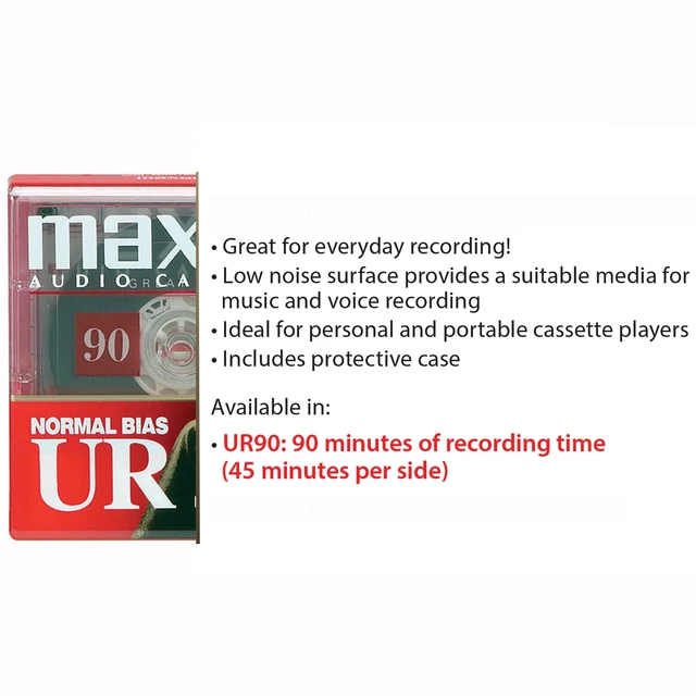Alt view image 5 of 7 - UR 90 Normal Bias Blank Audio Recording Cassette Tape, Low Noise, 90 Minute Recording Time, 5 Pack