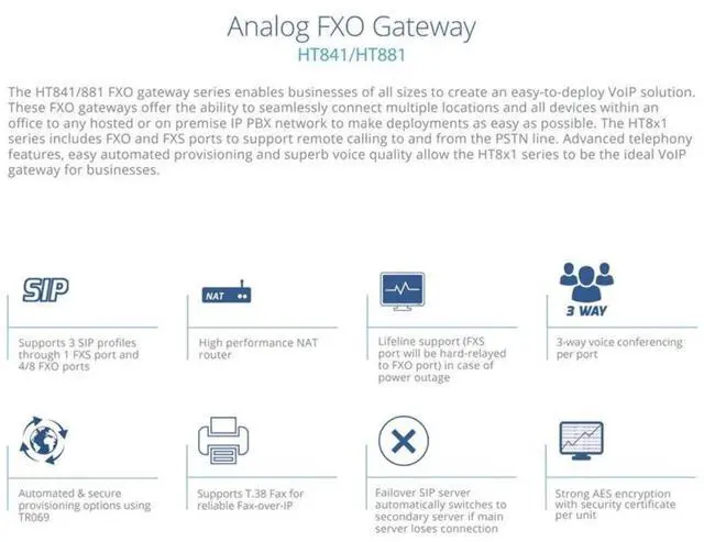Alt view image 3 of 3 - Grandstream GS-HT881 8 FXO, 1 FXS, 2 GigE PoE NAT Router