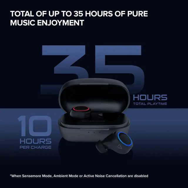 Alt view image 4 of 7 - Creative Sensemore Air Lightweight True Wireless Sweatproof in-Ear Headphones with Sensemore Technology, Ambient Mode, Active Noise Cancellation, Quad Mics, Bluetooth 5.2 and 35 Hours Battery Life.