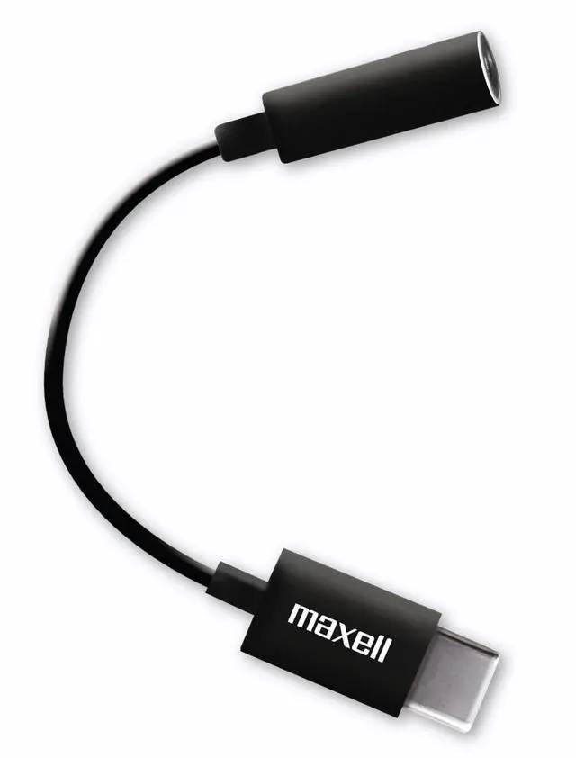 Main image of Maxell Sync Up USB-C Headphone Adapter, 3.5mm Audio Jack to USB-C, Reversible, 197294, Black