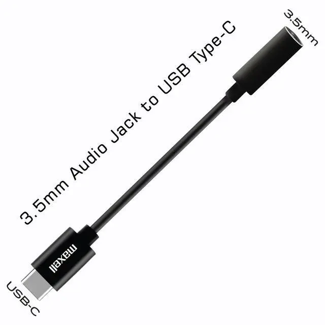 Alt view image 2 of 6 - Maxell Sync Up USB-C Headphone Adapter, 3.5mm Audio Jack to USB-C, Reversible, 197294, Black