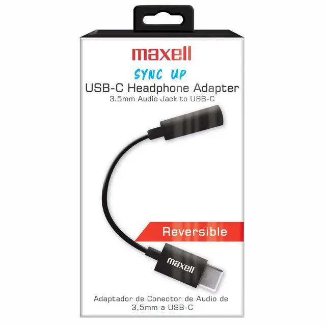 Alt view image 6 of 6 - Maxell Sync Up USB-C Headphone Adapter, 3.5mm Audio Jack to USB-C, Reversible, 197294, Black