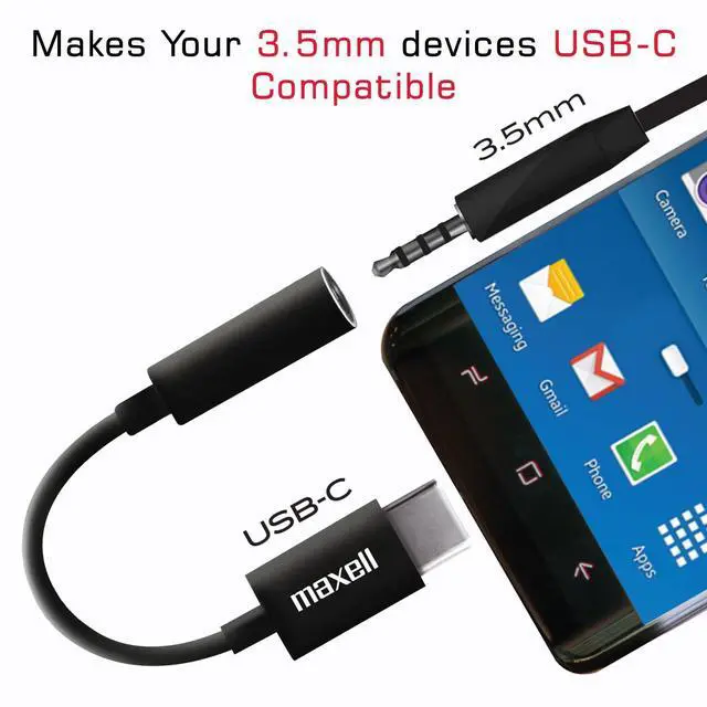 Alt view image 3 of 6 - Maxell Sync Up USB-C Headphone Adapter, 3.5mm Audio Jack to USB-C, Reversible, 197294, Black