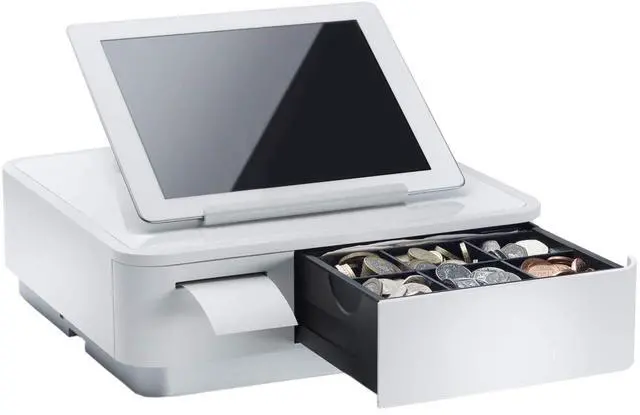 Main image of Star Micronics mPOP Integrated USB-C Lightning Receipt Printer & Cash Drawer with Tablet Stand - White