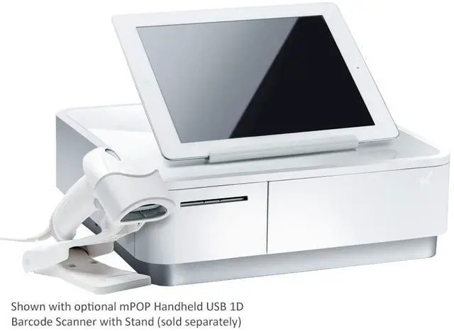 Alt view image 2 of 5 - Star Micronics mPOP Integrated USB-C Lightning Receipt Printer & Cash Drawer with Tablet Stand - White