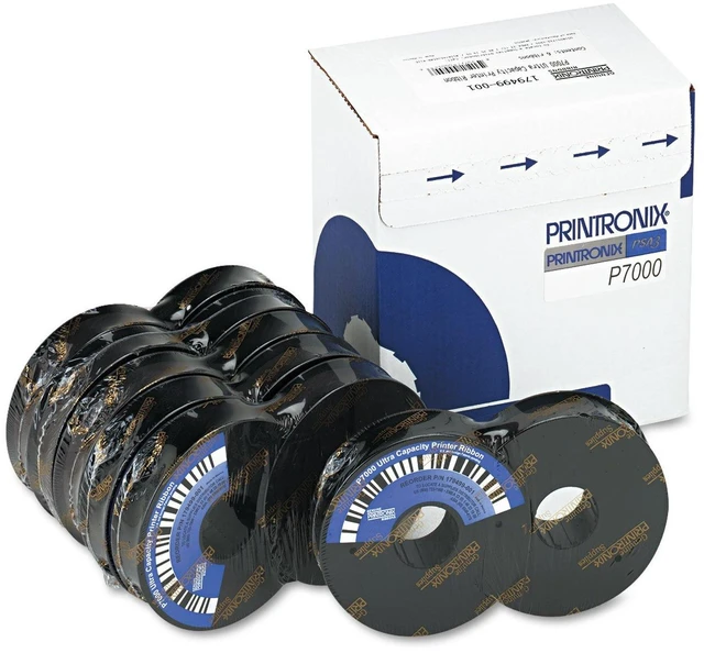 Alt view image 2 of 2 - printronix 179499001 oem ribbon p7000 p7005 p7010 p7015 p7205 p7210 p7215 p7220 spool printer series ultra capacity ribbon 90m characters 6 rbn/box oem