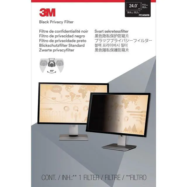 Alt view image 9 of 9 - 3M Privacy Filter for 24 Inch Widescreen Monitor, Reversable Gloss/Matte, Reduces Blue Light, Screen Protection, 16:9 Aspect Ratio (PF240W9B) , Black