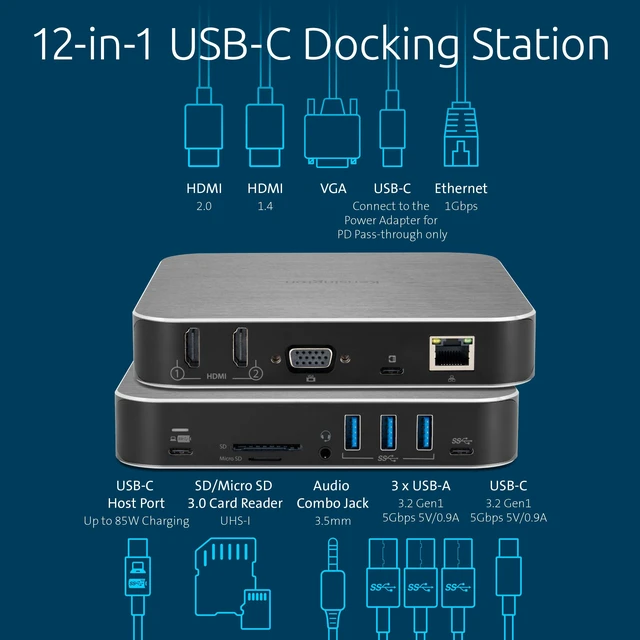 Alt view image 2 of 7 - AD220S3 USB-C Triple Video Mobile Dock K31343WW, Silver 85W power delivery pass through, 4K at 60Hz output, HDMI and DisplayPort, MacBook M1 M2 M3 and M4 ready, portable